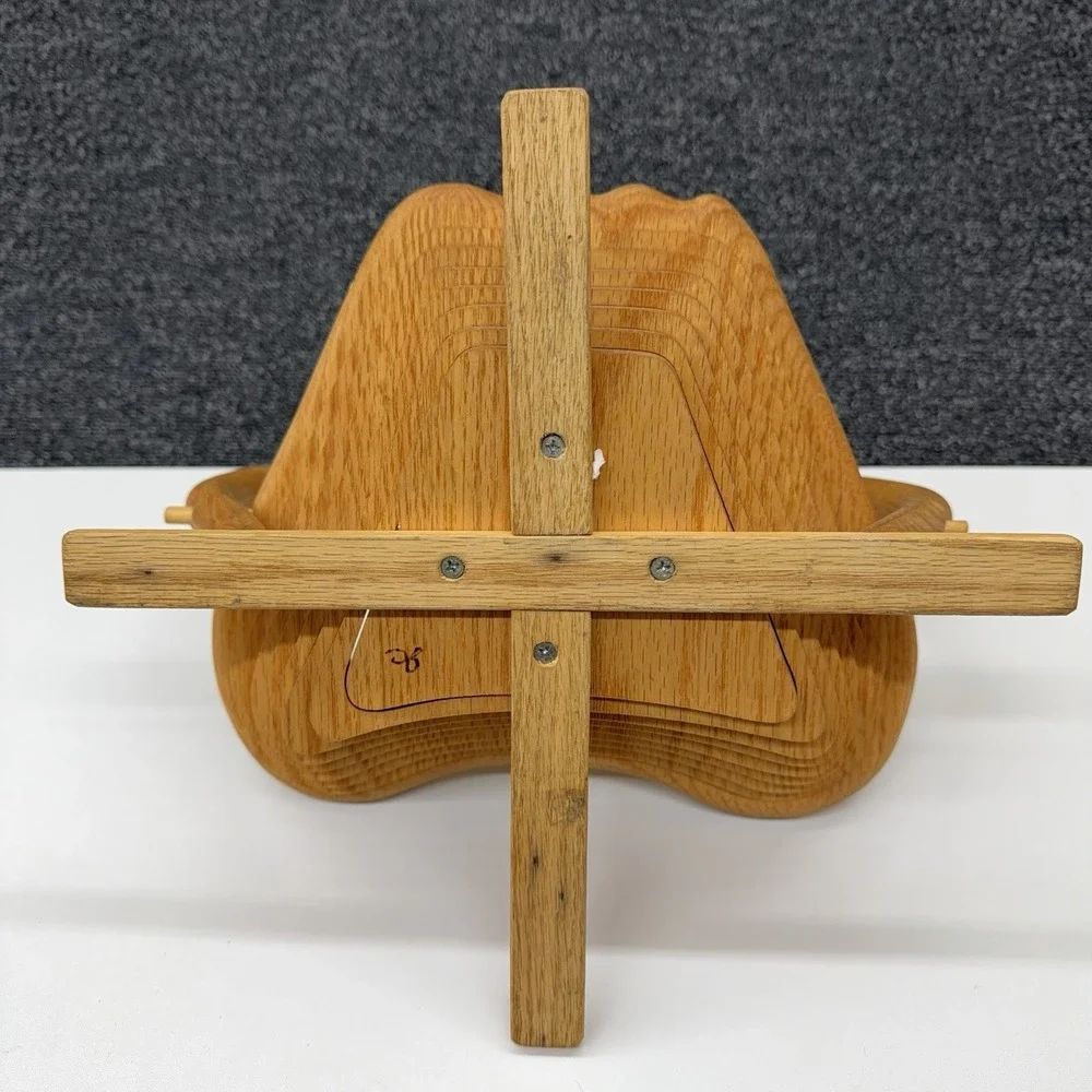 Collapsible Wooden Apple Fruit Bowl Basket‎ Stand Handle Rustic Farmhouse Decor